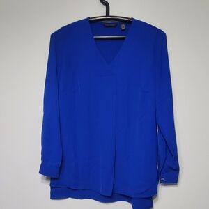 Susan Graver Blue Asymmetrical Long Sleeve Blouse